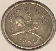 #13-103 Новая Зеландия 3 цента 1951г. Медь Никель. UNC. - #13-103 Новая Зеландия 3 цента 1951г. Медь Никель. UNC.