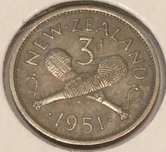 #13-103 Новая Зеландия 3 цента 1951г. Медь Никель. UNC. 