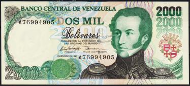 Банкнота Венесуэла 2000 боливаров 1995 года. P.74в - UNC "А" - Банкнота Венесуэла 2000 боливаров 1995 года. P.74в - UNC "А"