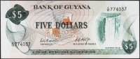 Банкнота Гайана 5 долларов 1966 года. P.22с - UNC