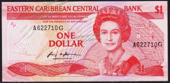 Восточные Карибы 1 доллар 1988-89г. P.21g - UNC - Восточные Карибы 1 доллар 1988-89г. P.21g - UNC
