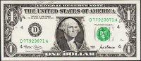 Банкнота США 1 доллар 2001 года. Р.509 UNC  "D" D-A