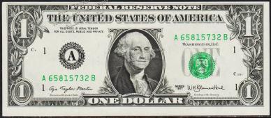Банкнота США 1 доллар 1977 года. Р.462а - UNC "A" A-B - Банкнота США 1 доллар 1977 года. Р.462а - UNC "A" A-B