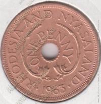 5-23 Родезия и Ньясланд 1 пенни 1963г. KM# 2 бронза 6,3гр