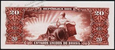 Банкнота Бразилия 20 крузейро 1962 года. P.178 UNC - Банкнота Бразилия 20 крузейро 1962 года. P.178 UNC