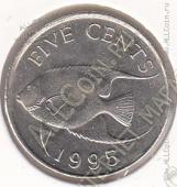 8-69 Бермуды 5 центов 1995г. КМ # 45 медно-никелевая 5,0гр. 21,2мм - 8-69 Бермуды 5 центов 1995г. КМ # 45 медно-никелевая 5,0гр. 21,2мм