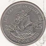 23-150 Восточные Карибы 25 центов 1989г. КМ # 14 медно-никелевая 6,48гр. 23,98мм