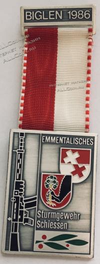 #320 Швейцария спорт Медаль Знаки. Стрельба из штурмовых винтовок. Биглен. 1986 год.