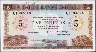 Банкнота Ирландия Северная 5 фунтов 1982 года. P.326с(1) - UNC - Банкнота Ирландия Северная 5 фунтов 1982 года. P.326с(1) - UNC