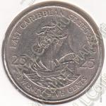 3-129 Восточные Карибы 25 центов 2002 г. KM#38 Медь-Никель 6,48 гр. 23,98 мм.