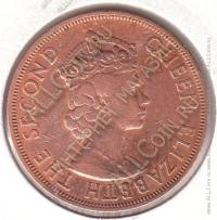 4-162 Восточные Карибы 2 цента 1955 г. KM# 3 Бронза 9,55 гр. 30,5 мм. 
