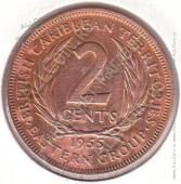 4-162 Восточные Карибы 2 цента 1955 г. KM# 3 Бронза 9,55 гр. 30,5 мм.  - 4-162 Восточные Карибы 2 цента 1955 г. KM# 3 Бронза 9,55 гр. 30,5 мм. 