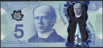 Банкнота Канада 5 долларов 2013 года. P.106в - UNC - Банкнота Канада 5 долларов 2013 года. P.106в - UNC