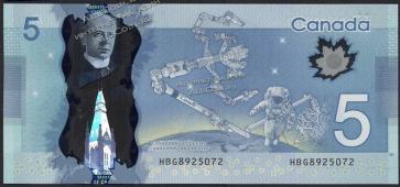 Банкнота Канада 5 долларов 2013 года. P.106в - UNC - Банкнота Канада 5 долларов 2013 года. P.106в - UNC