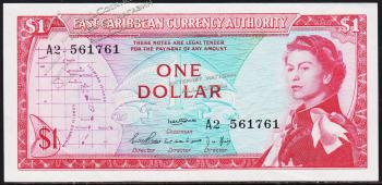 Восточные Карибы 1 доллар 1965г. P.13a - VF+ - Восточные Карибы 1 доллар 1965г. P.13a - VF+