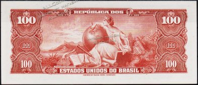 Банкнота Бразилия 100 крузейро 1955-59 года. P.153d - UNC - Банкнота Бразилия 100 крузейро 1955-59 года. P.153d - UNC