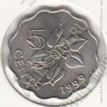 20-132 Свазиленд 5 центов 1999г. КМ # 48 UNC медно-никелевая 2,1гр. 18,5мм