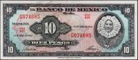 Банкнота Мексика 10 песо 1963 года. P.58j - XF "AIR"