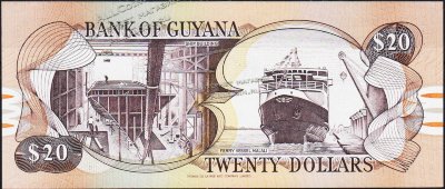 Банкнота Гайана 20 долларов 1989 года. P.27в - UNC - Банкнота Гайана 20 долларов 1989 года. P.27в - UNC