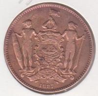 4-5 Британское Северное Борнео 1 цент 1887г. Бронза