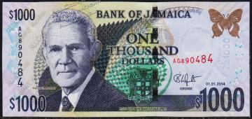 Ямайка 1000 долларов 2014г. P.NEW - UNC - Ямайка 1000 долларов 2014г. P.NEW - UNC