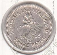 27-2 Родезия и Ньясланд 3 пенса 1955г. КМ # 3 медно-никелевая 16,3мм