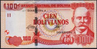 Банкнота Боливия 100 боливиано 1986(2016) года. P.246 UNC "J" - Банкнота Боливия 100 боливиано 1986(2016) года. P.246 UNC "J"