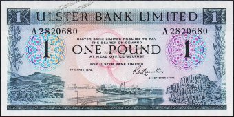 Банкнота Ирландия Северная 1 фунт 1973 года. P.325в(1) - UNC - Банкнота Ирландия Северная 1 фунт 1973 года. P.325в(1) - UNC