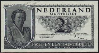 Нидерланды 2 1/2 гульдена 1949г. Р.73 XF+ - Нидерланды 2 1/2 гульдена 1949г. Р.73 XF+