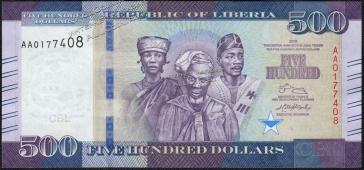 Либерия 500 долларов 2016г. P.NEW - UNC - Либерия 500 долларов 2016г. P.NEW - UNC