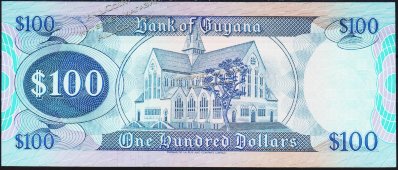 Банкнота Гайана 100 долларов 1989 года. P.28в - UNC - Банкнота Гайана 100 долларов 1989 года. P.28в - UNC