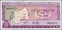 Банкнота Руанда 100 франков 1974 года. P.8с(2) - UNC