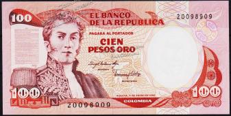 Банкнота Колумбия 100 песо 01.01.1983 года. P.426a(1) - UNC - Банкнота Колумбия 100 песо 01.01.1983 года. P.426a(1) - UNC