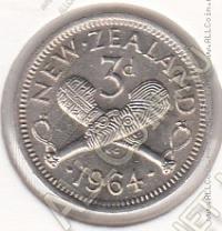 27-166 Новая Зеландия 3 пенса 1964г. КМ#25.2 UNC медно-никелевая 1,41гр. 16,3мм