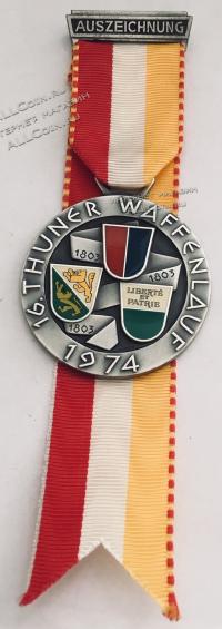 #404 Швейцария спорт Медаль Знаки. 16-тый стрелковый фестиваль. THUNER WAFFENLAUF. 1974 год.
