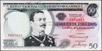 Банкнота Мозамбик 50 эскудо 1970 года. P.111а - UNC - Банкнота Мозамбик 50 эскудо 1970 года. P.111а - UNC