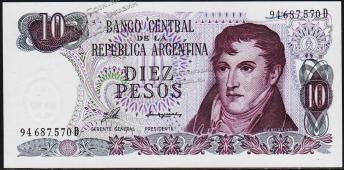 Банкнота Аргентина 10 песо 1976 года. P.300 UNC "D" - Банкнота Аргентина 10 песо 1976 года. P.300 UNC "D"