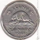 23-57 Канада 5 центов 1948г. КМ # 42 никель 4,54гр. 21,2мм - 23-57 Канада 5 центов 1948г. КМ # 42 никель 4,54гр. 21,2мм