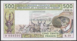 Мали 500 франков 1988г. P.405D.a - UNC - Мали 500 франков 1988г. P.405D.a - UNC