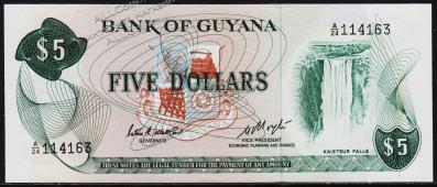 Гайана 5 долларов 1983г. P.22d - UNC - Гайана 5 долларов 1983г. P.22d - UNC